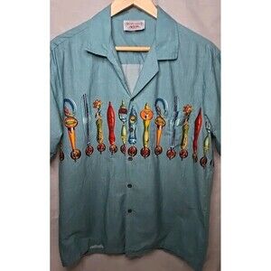 Pacific Legend Apparel Hawaiian Button Shirt, Sz Lg, Made In Hawaii, Blue/Green